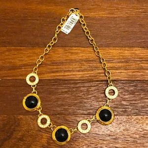Monet Vintage Gold Tone Statement Necklace Black Cabochon Rhinestone Necklace